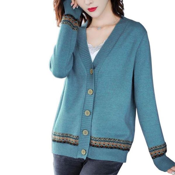

women's knits & tees sweater knitted button cardigan women autumn long sleeve v-neck casual street office outwear, White