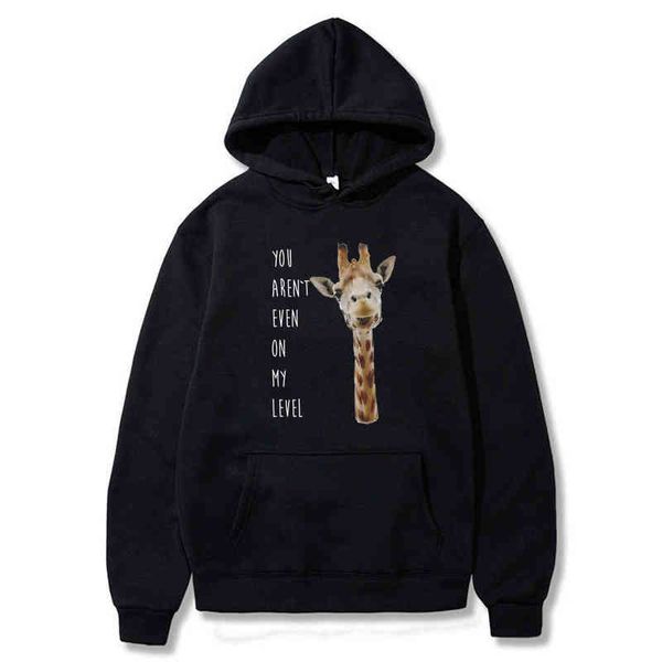 

you arent even om my level letter printed hoodie funny giraffe graphics hoodies men women fashion brand design sweatshirt g1214, Black