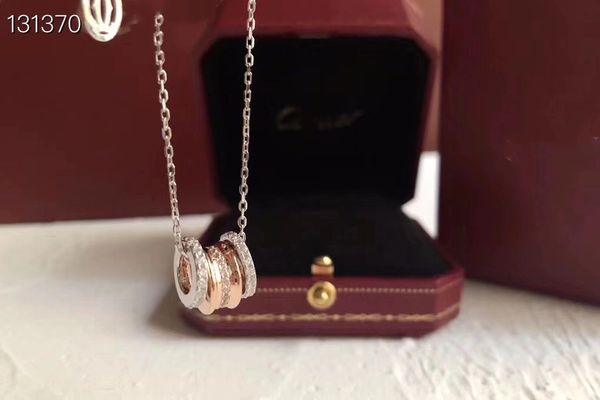 

luxury classic designer s925 sterling silver full crystal three round circle pendant necklace for women jewelry