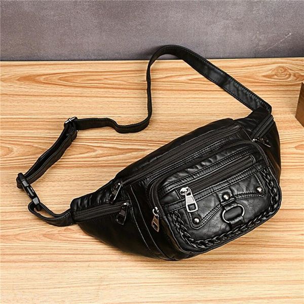 

vintage women waist bag pu leather cell phone holder adjustable zipper ladies shulder fashion female pack bags