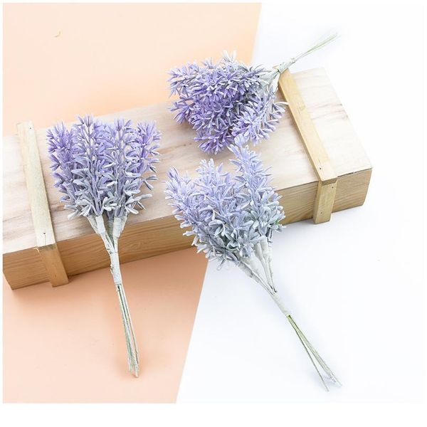 

6pcs artificial plants fake lavender decorative flowers wreaths diy vases home wedding decor scrapbooking gifts box silk jllokw