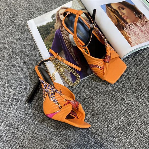 

sandals 2021 arrival peep toe large size chain ankle strap summer trendy bow thin high heels real leather women's shoes, Black