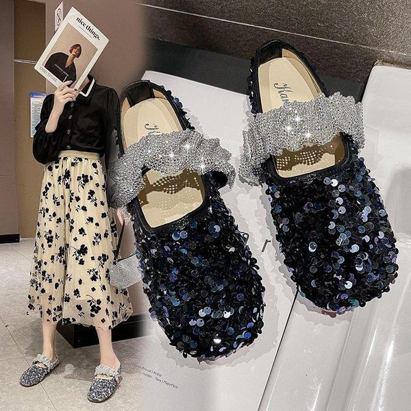 

slippers women 2021 bling ladies shoe flat woman's shoes without heel soft bottom comfortable female's summer footwear, Black
