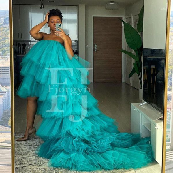 

fashion tulle party dresses women plus size ruffled hi low dress birthday prom beach po shoot girls gowns casual, Black;gray