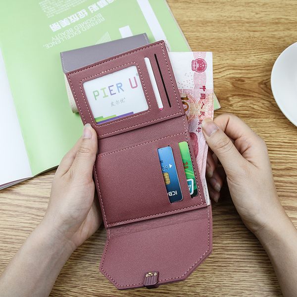 

new small fresh ladies short wallet color matching 30% off ladies wallet multi-card student bag pu fashion coin purse, Black;red