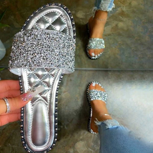 

slippers women summer 2021 fashion bling female flops flat shoes outdoor cool for nghg, Black