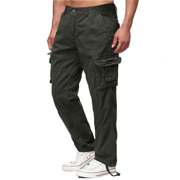 

pants trousers men's work clothes multi pocket outdoor large solid color, Black