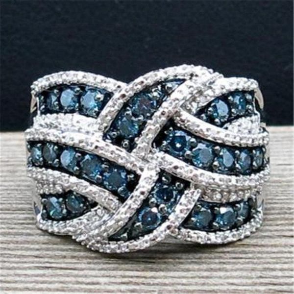 

wedding rings elegant dark blue zircon cross ring silver color for women jewelry statement anillos engagement mujer anel, Slivery;golden