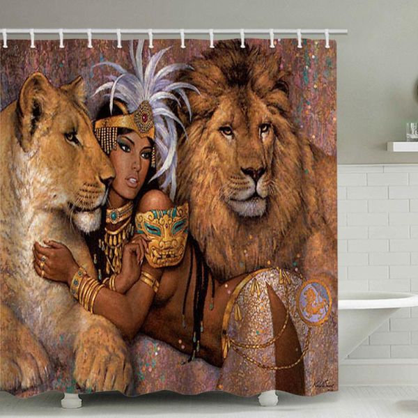 

shower curtains lion african american curtain waterproof fabric brown polyester for bathroom with hook cortina