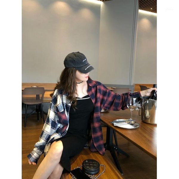 

women's trench coats order grinding thick broth g street shirt autumn long style lattice loose wild design 21ss, Tan;black