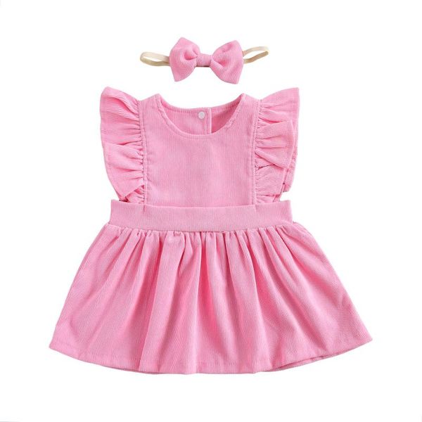 

girl's dresses pudcoco 1-6 years little girls 2-piece outfit suit sleeve dress + headband set for children summer solid loose, Red;yellow