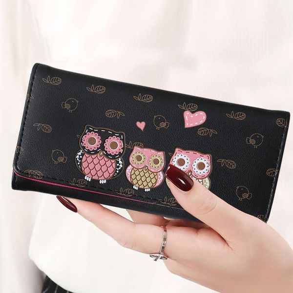 

women wallets cute owl lady coin purse long short style money bags clutch woman wallet cards id holder purses bag, Red;black