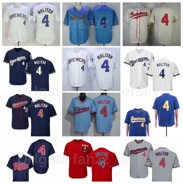 

1948 retire baseball 4 paul molitor vintage jersey men pinstripe white beige navy blue team all stitched pullover flexbase retro cooperstown, Blue;black