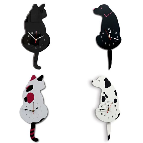 

wall clocks cute wagging tail cat dog design clock kids bedroom decoration unique gift creative cartoon mute diy