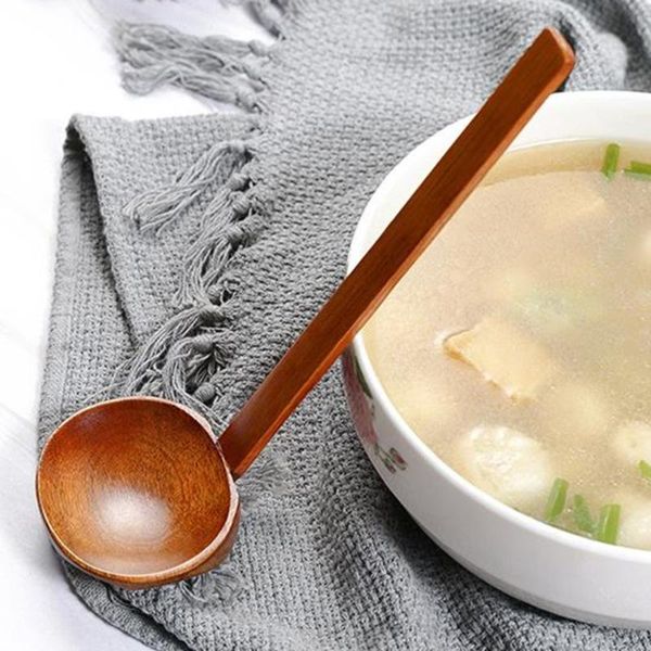 

spoons 1pc kitchen long handle wooden spoon dessert rice soup teaspoon cooking wood accessories home gadgets