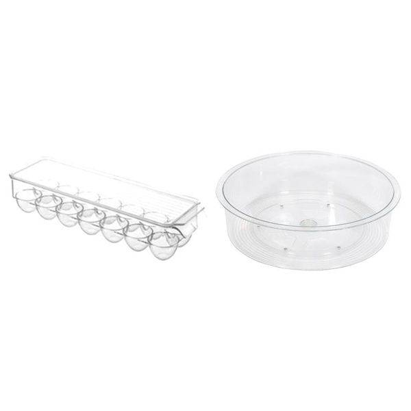 

1x refrigerator carton bin holder plastic container & 1pcs 360 degree rotatable storage box kitchen rotating