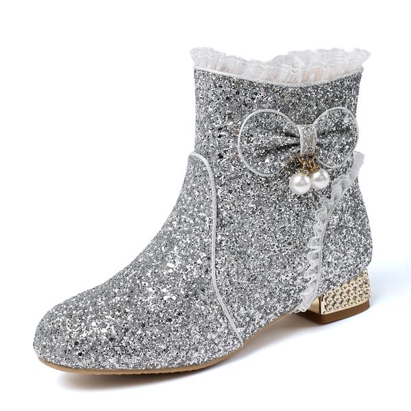 

bling of the bowknot short boots in addition to this grease pearl pink kids father-son and mother cashmere shoes ankle tgoi, Black