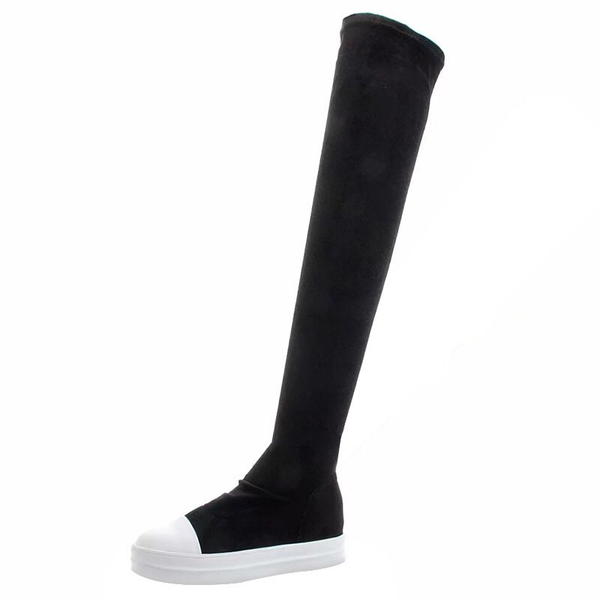 

boots fashion designer knee boot color flat heel genuine leather matching round head women long female casual wild woman, Black