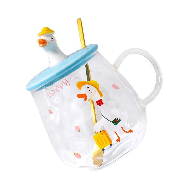 

mugs 1pc water storage cup glass beverage drinking with lid (blue)