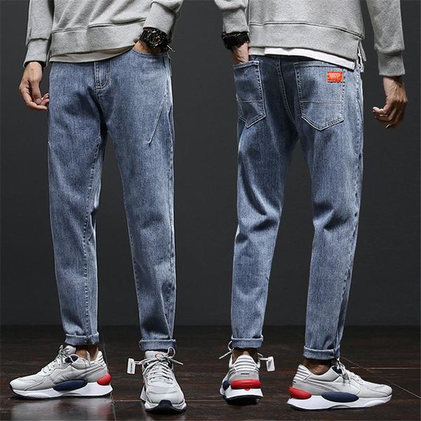 

men's jeans spring autumn black straight tube loose korean fashion denim pants, Blue