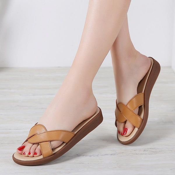 

slippers women summer beach sandals low heels casual shoes woman luxury pu leather slides sandalias mujer sapato feminino d785, Black