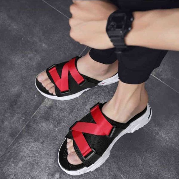 

slippers summer men's fashions slip-resistant beach shoes and deodorant a line sandals mesh young male sports trend ks081 lh8i, Black
