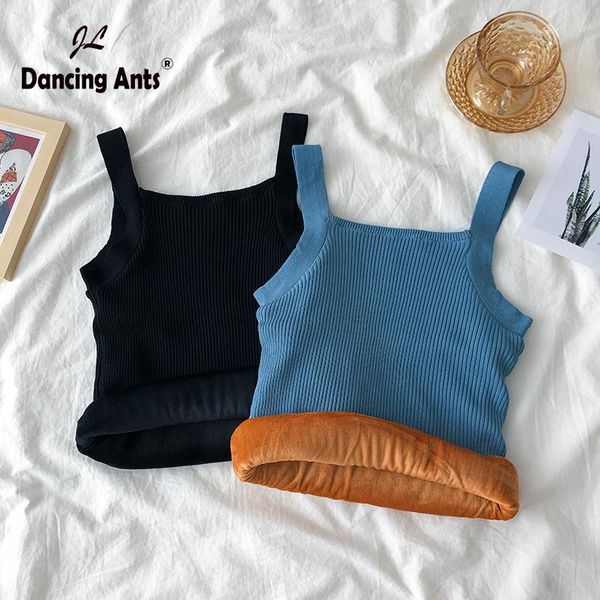 

women's tanks & camis for women square collar knitted fleece thick off shoulder vest female tank elegant harajuku fashion womens clothe, White