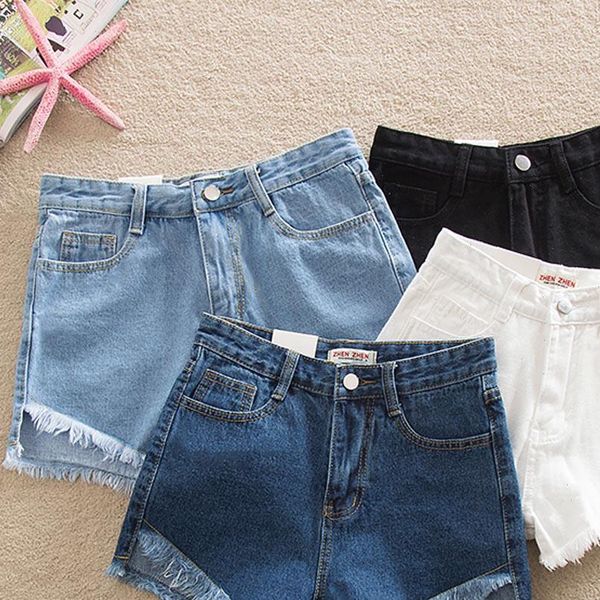 

denim tight bum shorts women jeans high waist plus size 2021 streetwear casual vintage skinny slim solid tassel mini, White;black