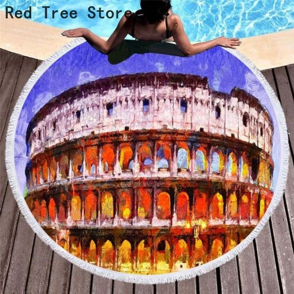 

towel summer holiday swim microfiber beach oil painting landscape yoga mat toallas 150cm large size round blanket bath towels