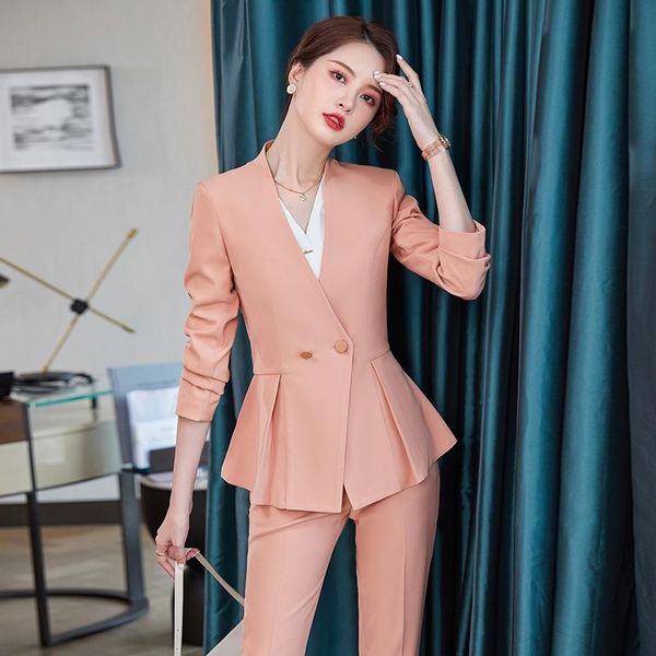 

women's two piece pants izicfly autumn fashion office uniform styles purple woman suit with pant korean ladies ruffle business blazer s, White