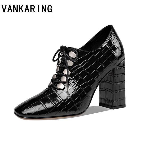 

dress shoes 2021 spring elegant pointed toe high heels patent leather lace up shallow women pumps ladies party prom office woman, Black