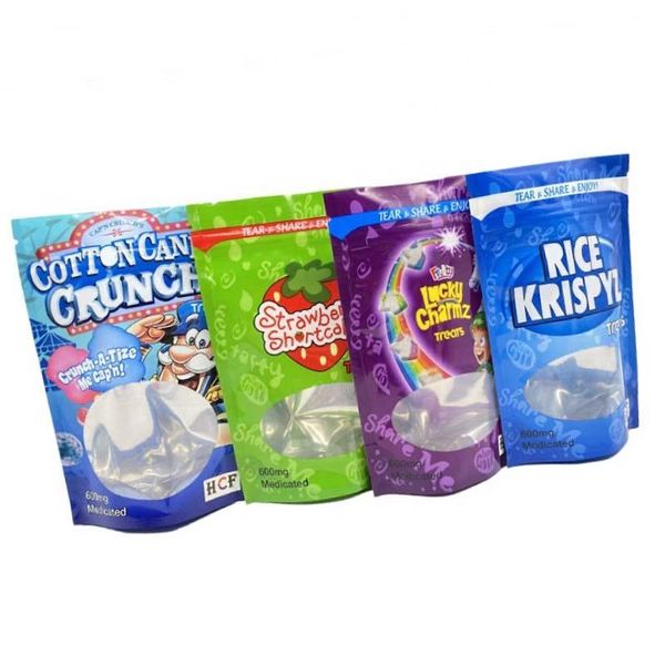 

storage bags est 600mg lucky charmz crunch apple jacks froot loops fruity pebblez mylar edible packaging stand up snack bags(no food)