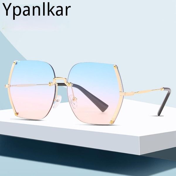 

sunglasses cut edge women oversized rimless lady sun shade concert show model catwalk eyewar designer, White;black