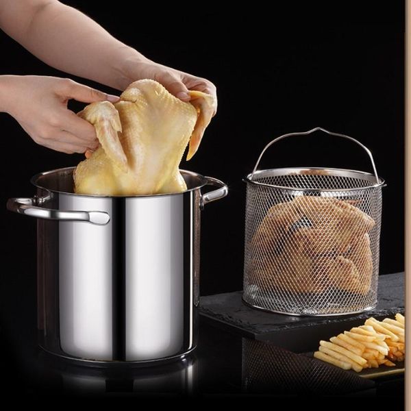 

pans kitchen deep frying pot stainless steel 4178ml tempura fryer pan with filter oil-saving fried chicken cooking tools