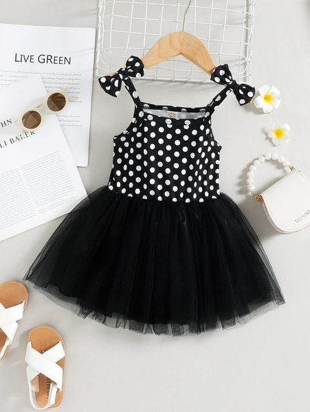 

toddler girls polka dot mesh overlay bow detail cami dress she, Red;yellow