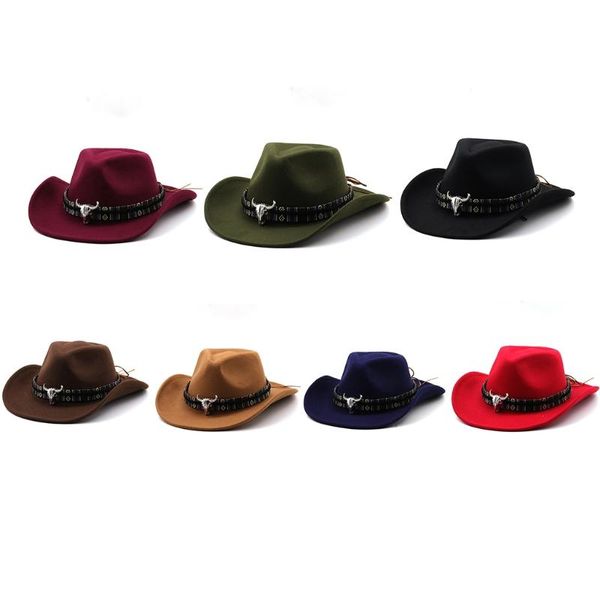 

berets hipster cashmere retro big brim hat jazz cow head western cowboy outdoor trend wide brims, Blue;gray