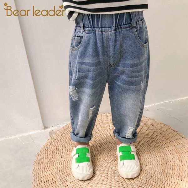 

bear leader kids jeans 2021 new spring autumn girls casual loose pants boys ripped hole clothing cool denim trousers 2-6 years, Blue