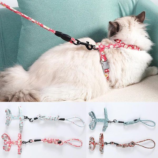 

cat collars & leads adjustable collar kitten floral harness leash traction rope pet chest strap for puppy outdoor walking
