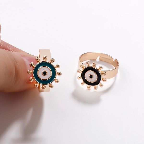 

cluster rings aensoa gold color bohemian style ring geometric sun shape round boho vintage evil eye for women fashion jewelry, Golden;silver