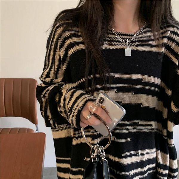 

women's sweaters women vintage striped y2k autumn korean style long sleeve oversize knit sweater couples winter pullovers, White;black