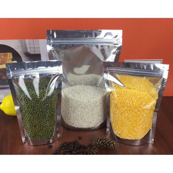 

100pcs/lot stand up translucent aluminium bag - front clear reclosable metallic aluminum mylar plastic pouch zippe jlleab soif
