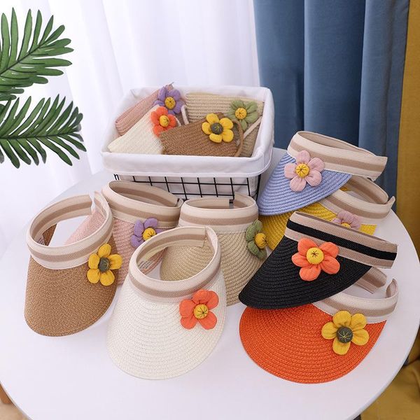 

caps & hats cute child straw hat flower baby girl boy sunhat summer kid empty bag outdoor beach panama, Yellow