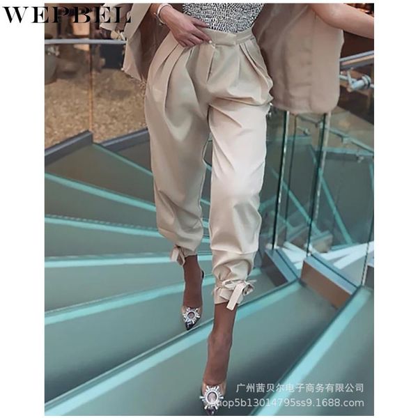 

women's leggings wepbel women elegant fashion bowknot pencil pants ladies casual summer high waist straight trousers streetwear, Black