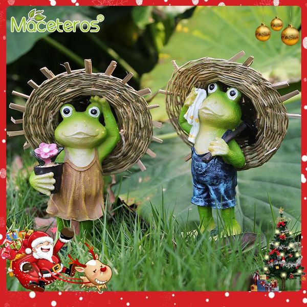 

modern cute animal straw hat frog sculpture decoration synthetic resin creative crafts living room gardening decoration supplies