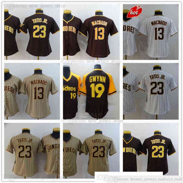 

Man Women Youth Kids 2022-22 Baseball 13 Manny Machado Jerseys 19 Tony Gwynn 23 Fernando Tatis Jr Top Quality Stitched White Brown Jersey, Women size s-xxl