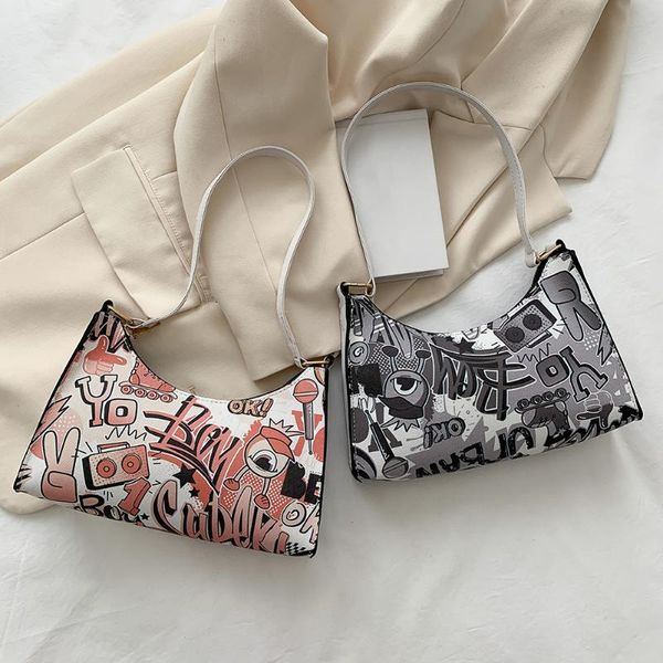 

evening bags fashion women graffiti cartoon pu leather shoulder underarm casual ladies small hobos handbag purse
