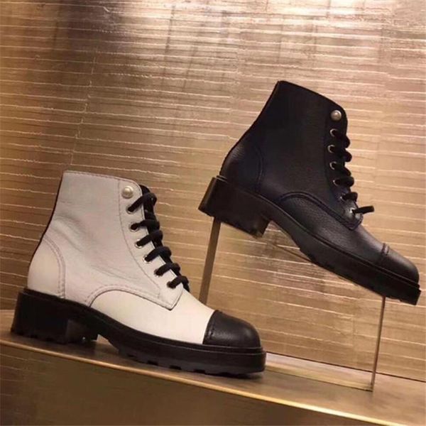 

boots pearl motorcycle winter shoes woman lace up bota feminina brand biker warm short zapatos de mujer low heels ladies, Black