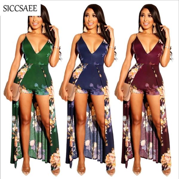 

2021 summer style floral print rompers womens jumpsuit shorts lace up ribbons backless bodysuit ruffles cloak asymmetrical beach, Black;white
