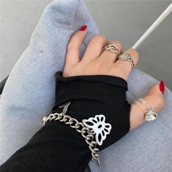 

charm bracelets fashion gothic punk harajuku metal ball butterfly pendant thick chain bracelet for women egirl bff y2k jewelry accessories g, Golden;silver