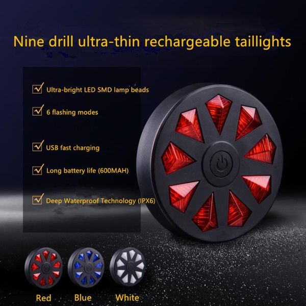 

bike lights nine diamond ultra-thin rechargeable usb waterproof taillights night riding equipment cool wheels warning accessories